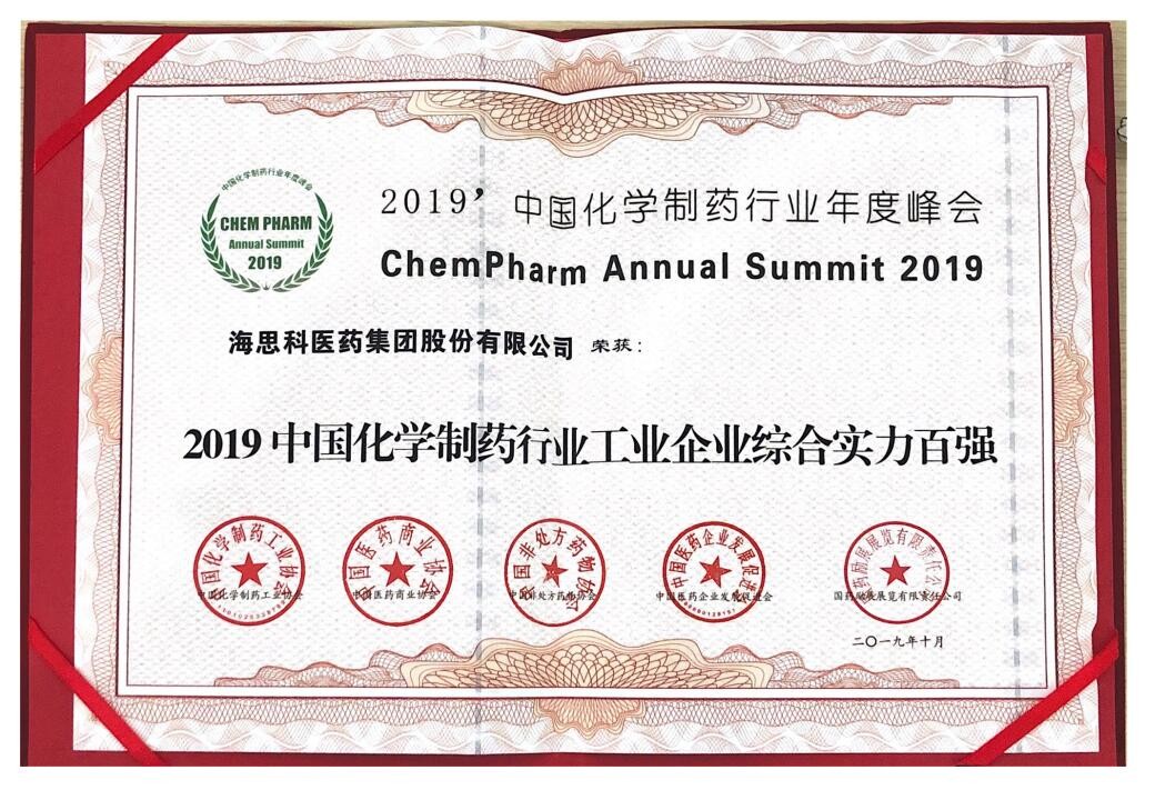 2019中國化學制藥行業(yè)工業(yè)企業(yè)綜合實力百強