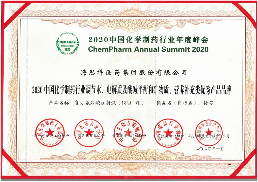 2020中國化學(xué)制藥行業(yè)調(diào)解水、電解質(zhì)及酸堿平衡和礦物質(zhì)、營養(yǎng)補(bǔ)充類優(yōu)秀產(chǎn)品品牌