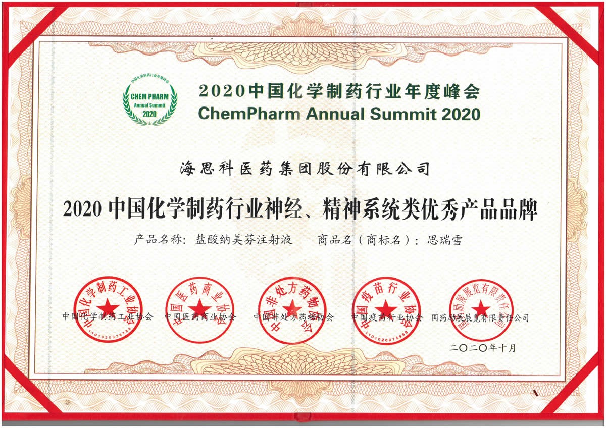 2020中國化學(xué)制藥行業(yè)神經(jīng)、精神系統(tǒng)類優(yōu)秀產(chǎn)品品牌